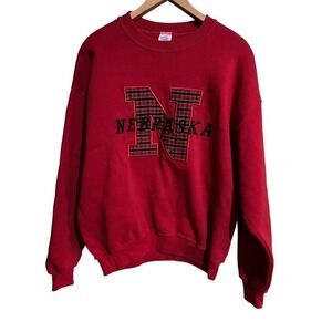 Nebraska plaid front logo sweatshirt womens size L